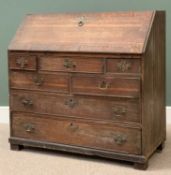 GEORGIAN MAHOGANY BUREAU with fitted interior and three small, over two medium, over two larger