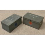 PINE MILITARY TYPE MEDICINE CHESTS (2), 24cms H, 50cms W, 30cms D