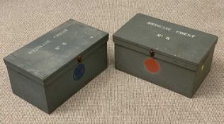 PINE MILITARY TYPE MEDICINE CHESTS (2), 24cms H, 50cms W, 30cms D