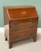 OFFERED WITH LOT 25 - EDWARDIAN MAHOGANY BUREAU having three drawers with shell inlay to the slope