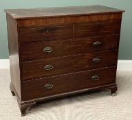 GEORGIAN MAHOGANY CHEST OF TWO SHORT OVER THREE LONG DRAWERS with brass drop handles and on