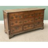19th CENTURY OAK LANCASHIRE CHEST with lift-top and two rows of false drawers over three base