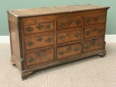 19th CENTURY OAK LANCASHIRE CHEST with lift-top and two rows of false drawers over three base