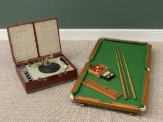 VINTAGE TABLE TOP SNOOKER TABLE by Walter Lindrum, 64 x 125cms and a circa 1960's Phillips record