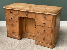 VINTAGE PINE KNEEHOLE DESK with four drawers either side of a central drawer and cupboard, 79cms