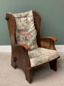ARTS & CRAFTS STYLE PEG-JOINED OAK CHAIR, 103cms H, 70cms W, 56cms D