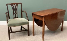 MAHOGANY DROP LEAF TABLE, 72cms H, 150cms W, 105cms D (open) and a Chippendale style splatback