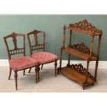 EDWARDIAN PARLOUR CHAIRS, an ornate pair with upholstered seats, on turned front supports and a