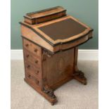 BURR WALNUT & EBONIZED DAVENPORT with four end drawers, galleried top with stationery compartment,