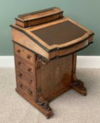 BURR WALNUT & EBONIZED DAVENPORT with four end drawers, galleried top with stationery compartment,
