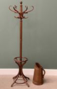 BENTWOOD HAT & COAT STAND, 186cms H, 56cms diameter and a treen jug/brolly/stick stand, 49cms H,