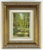 ELIZABETH BROWN oil on board - woodland scene with flowers, signed, 16.5 x 12cmsProvenance: