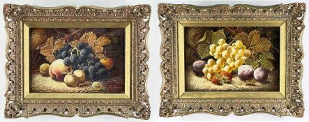 OLIVER CLARE (1853-1927) oil on board - Still lives of fruit, signed, 16 x 23.5cm (2)