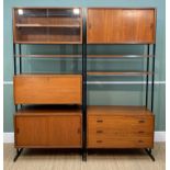 PAIR MID CENTURY DANISH 'ROBEX' TEAK & STEEL MODULAR WALL UNITS, ladderax type, with sliding wood