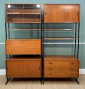 PAIR MID CENTURY DANISH 'ROBEX' TEAK & STEEL MODULAR WALL UNITS, ladderax type, with sliding wood