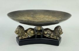 MODERN GRAND TOUR-STYLE TAZZA, circular shallow bronze dish on socle stem raised on concave