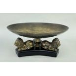 MODERN GRAND TOUR-STYLE TAZZA, circular shallow bronze dish on socle stem raised on concave
