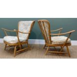 PAIR ERCOL LIGHT ELM '203' LOUNGE CHAIRS (2) Comments: foam severely degraded, coves with stains,