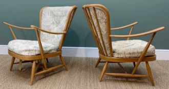 PAIR ERCOL LIGHT ELM '203' LOUNGE CHAIRS (2) Comments: foam severely degraded, coves with stains,