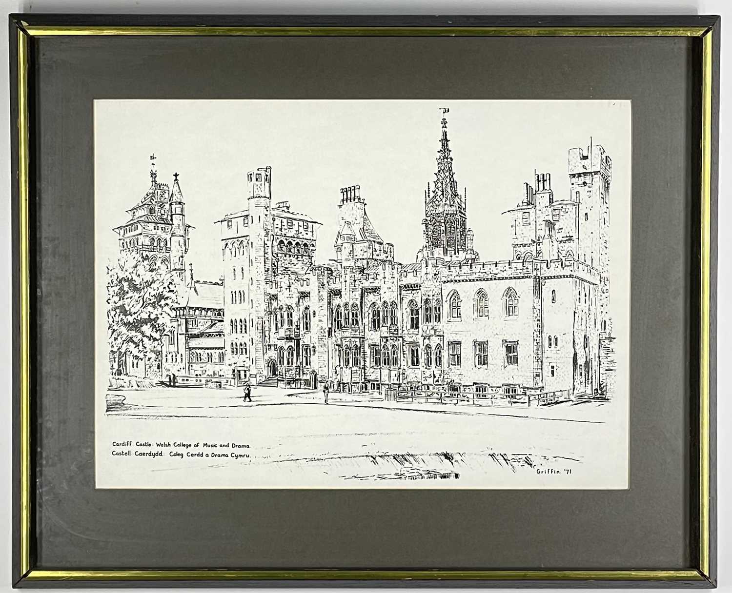 ‡ CHRIS GRIFFIN monoprint - entitled 'Cardiff Castle: Welsh College of Music and Drama', dated 1971, - Image 2 of 2