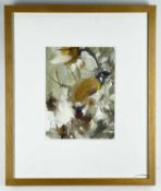 ESTHER TYSON oil on paper - entitled verso 'Gold Finch and Thistle Seed', signed, 19 x