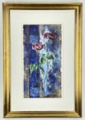 ‡ BONNIE HELEN HAWKINS, mixed media - Harmony, two roses and celtic knots, signed, 36 x 19cm