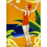 ‡ ELENA KOURENKOVA, oil on board - Bathing in Sun, signed and dated '15, 29 x 22cm