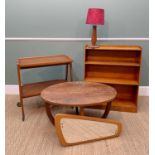 ASSORTED MID CENTURY TEAK & PLYWOOD OCCASIONAL FURNITURE, including wall mirror, tea trolley and