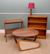 ASSORTED MID CENTURY TEAK & PLYWOOD OCCASIONAL FURNITURE, including wall mirror, tea trolley and