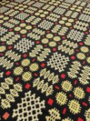 WELSH WOOLEN TAPESTRY BLANKET, black, white, red, yellow, with border pattern variation, 168 x