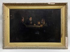 L. GRUNE, oil on canvas - Three drinkers in a candle lit tavern, signed, 59 x 89.5cm Comments: three