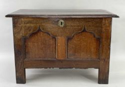 WELSH JOINED OAK COFFER BACH, hinged moulded lid above pointed arch paneled front, high stile