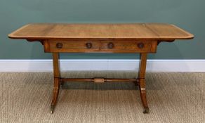 REGENCY-STYLE MAHOGANY SOFA TABLE, with satinwood crossbanding, standard ends and splayed legs