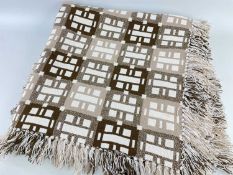 TRADITIONAL WELSH WOOLLEN TAPESTRY BLANKET circa 1960s, geometric design in cream, brown and flecked