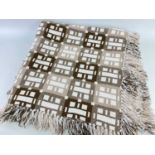 TRADITIONAL WELSH WOOLLEN TAPESTRY BLANKET circa 1960s, geometric design in cream, brown and flecked