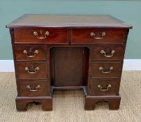 GOOD MID-18TH CENTURY MAHOGANY KNEEHOLE DESK, c.1750-65, caddy moulded top above 8 drawers with