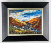 KEITH FOSTER oil on canvas - South Wales valleys scene with terraced houses, signed verso, 21 x