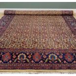HAMADAN RUG, allover garden field, palmette border, guards, 295 x 364cmComments: end with two cuts