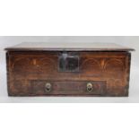 WELSH OAK COFFER BACH, Glamorganshire or South Pembrokeshire, holly-inlaid stringing and tulip