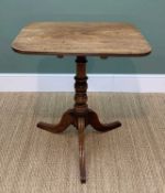 19TH CENTURY MAHOGANY TRIPOD TABLE, reeded rectangular tilt action top, turned column, reeded