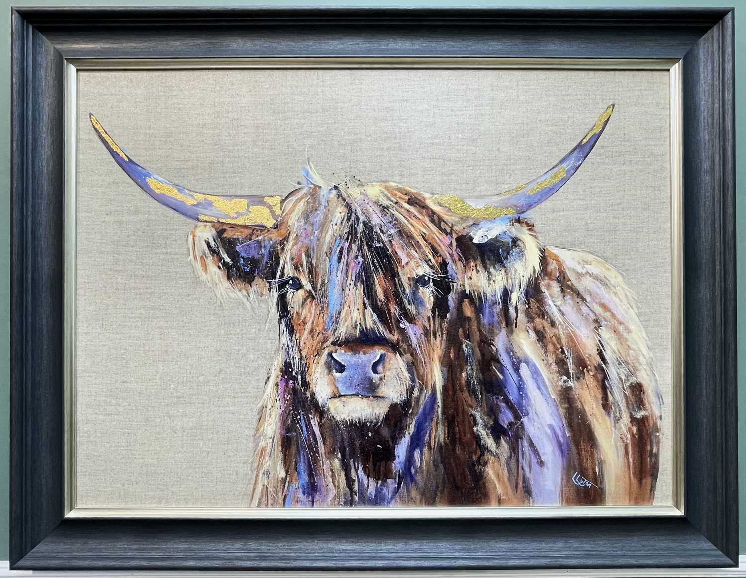 LOUISE LUTON - giclee print with gold leaf - Archie, a Highland bull, 72 x 98cm - Image 2 of 2