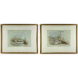 WELSH SCHOOL watercolours, a pair - circa 1920s, river scenes with figures, indistinctly titled to