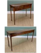 TWO REPRODUCTION TABLES, comprising burr yew & satinwood crossbanded side table, 97cm w; and burr