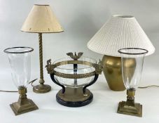ASSORTED TABLE LIGHTING & DECORATIONS, including pair of candleholders with storm shades, two