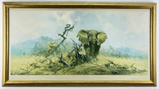 AFTER DAVID SHEPHERD limited edition (323 / 850) colour lithograph - 'Elephant and the ant hill",