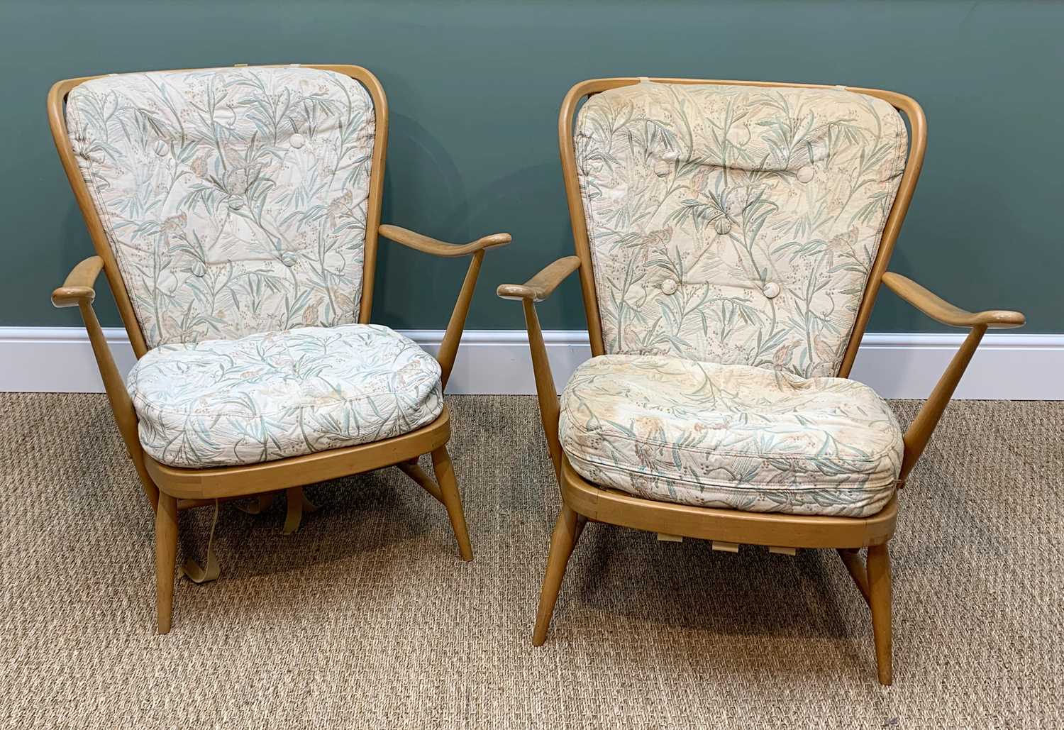 PAIR ERCOL LIGHT ELM '203' LOUNGE CHAIRS (2) Comments: foam severely degraded, coves with stains, - Image 3 of 7