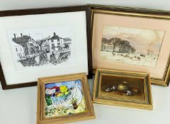 FOUR 20TH CENTURY WELSH PICTURES comprising (1) Joyce Seddon oil on board - still-life, signed, 11 x
