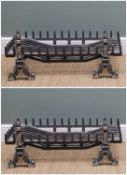 PAIR OF MODERN IRON & STEEL WIDE FIRE GRATES, each with pair of chenet supports, 90 x 40cms