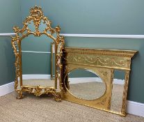 TWO REPRODUCTION GEORGIAN-STYLE MIRRORS comprising overmantel mirror with moulded frieze and