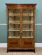 EDWARDIAN MAHOGANY MARQUETRY DISPLAY CASE, lined shelves and astragal glazed door, 106 x 37 x 170cm